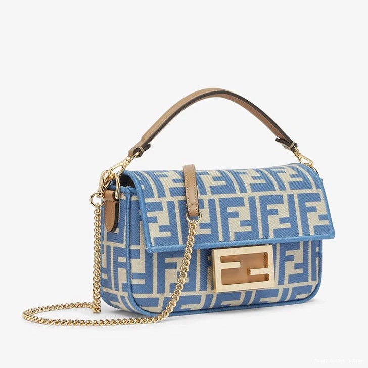Cheap Blue Bag Baguette Fendi In Motif Fabric Mini FF 0820